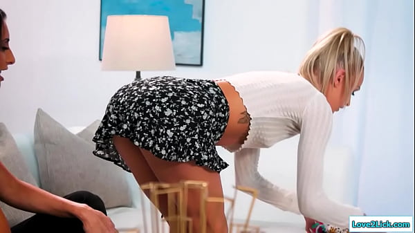 Teen babysitter seduces 2 milfs and they have a 3some.They suck her small tits and she facesits the blonde.She fingers and masturbates their pussies